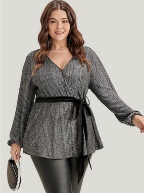 BloomChic Silver Peplum Top with Tie Belt size 2X (18-20)